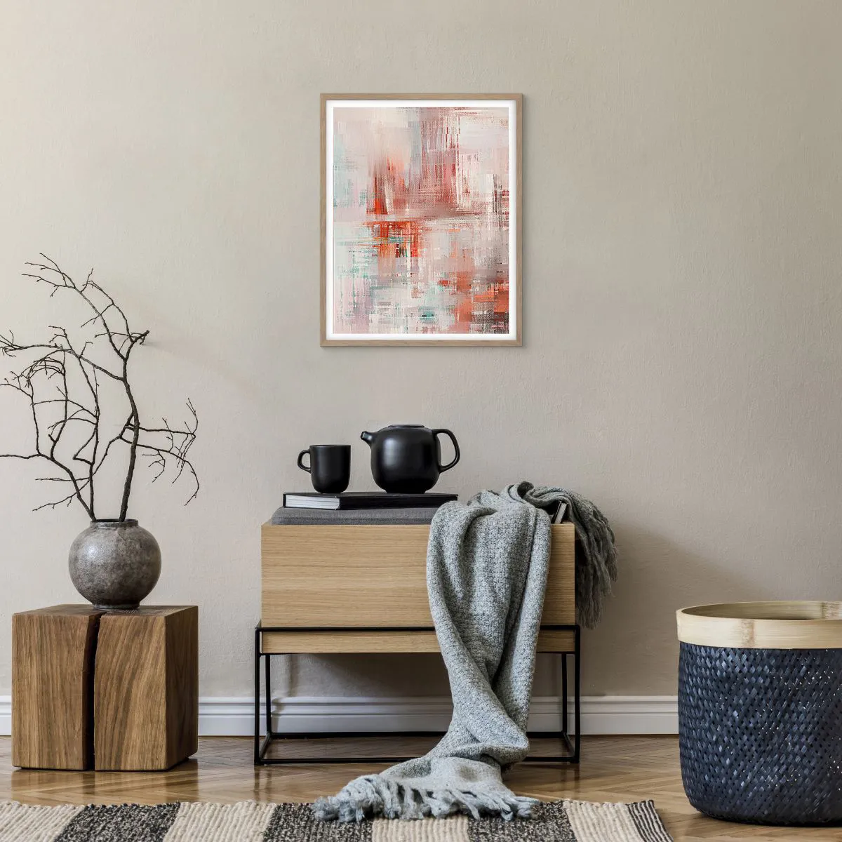 Poster in einem Rahmen aus heller Eiche - Dunstig. Aber rosa - 40x50 cm