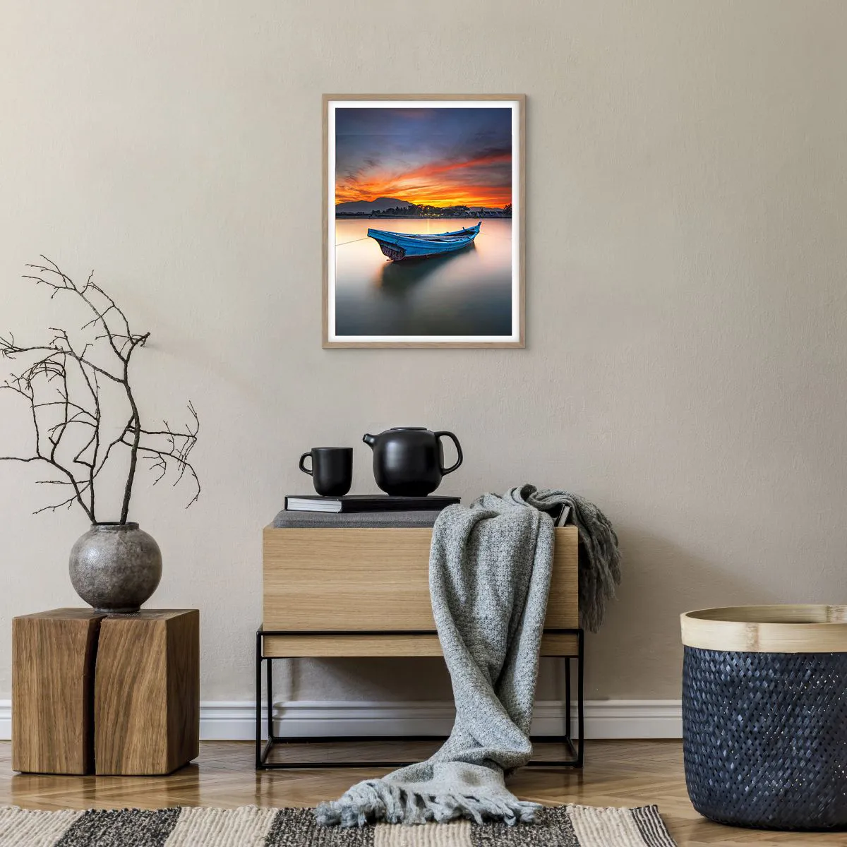 Poster in light oak frame - Here Comes a Good Night - 40x50 cm