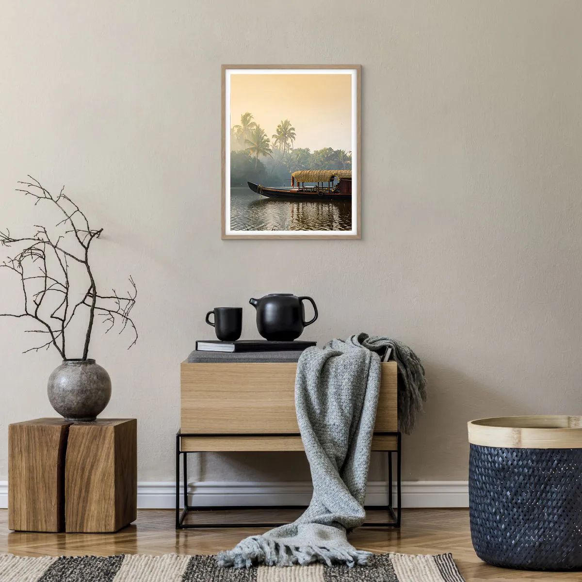 Affiche dans un chêne clair - Poster - Maison sur la rivière - 40x50 cm