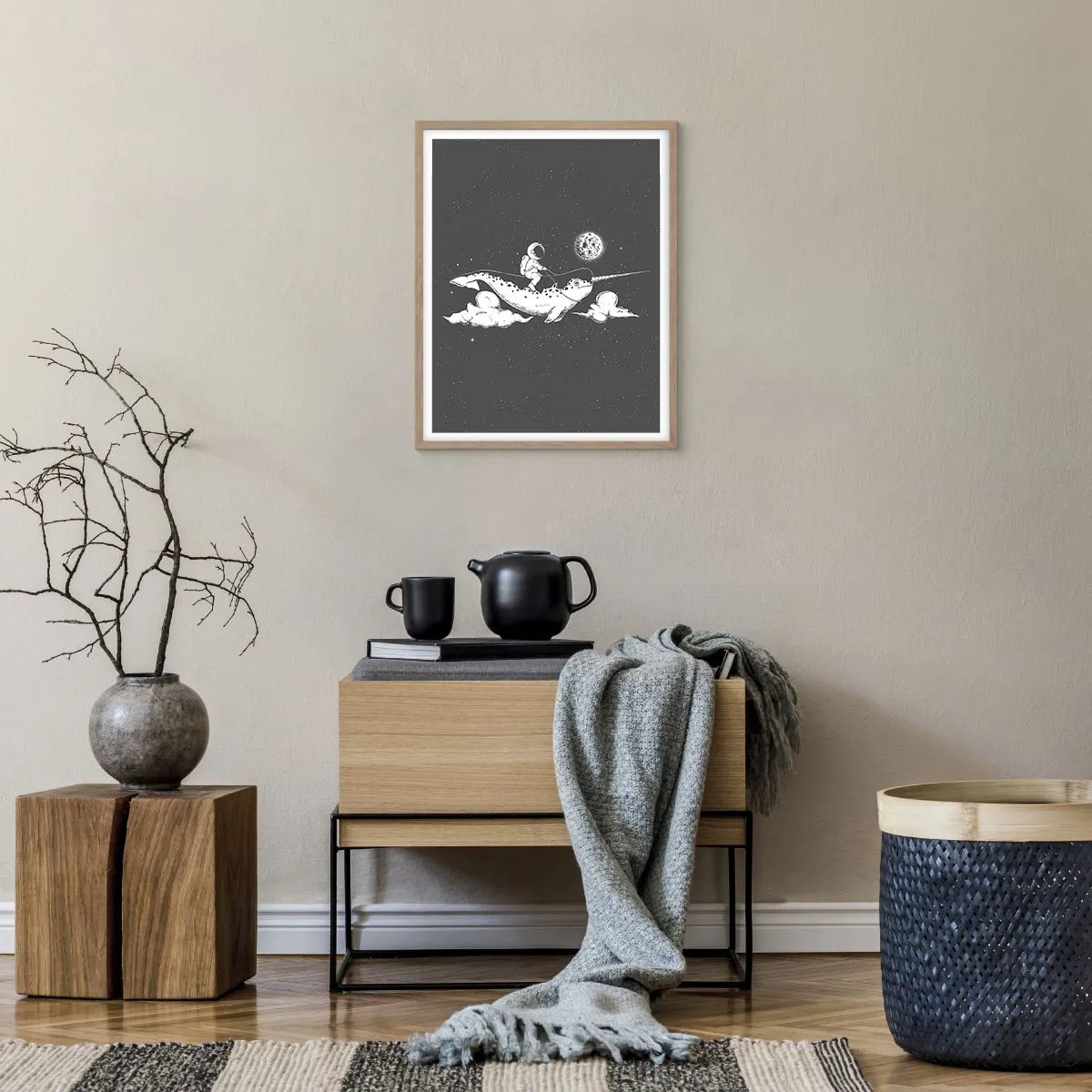 Affiche dans un chêne clair - Poster - Cavalier de l'espace - 40x50 cm