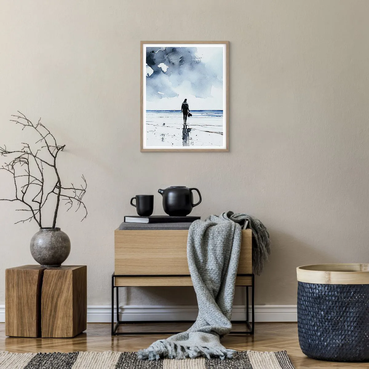 Poster in einem Rahmen aus heller Eiche - Gespräch mit dem Meer - 40x50 cm