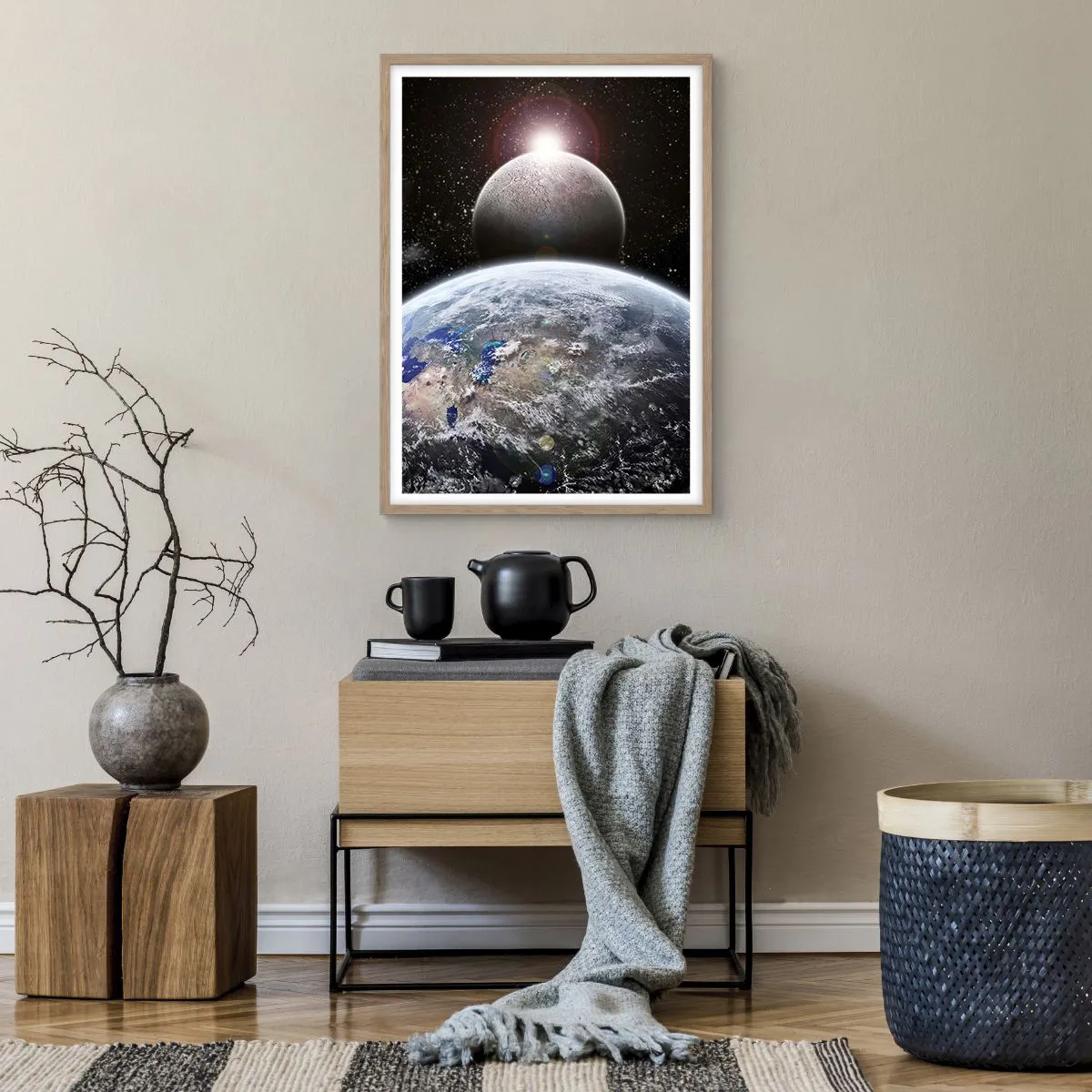 Poster in light oak frame - Space Landscape - Sunrise - 50x70 cm
