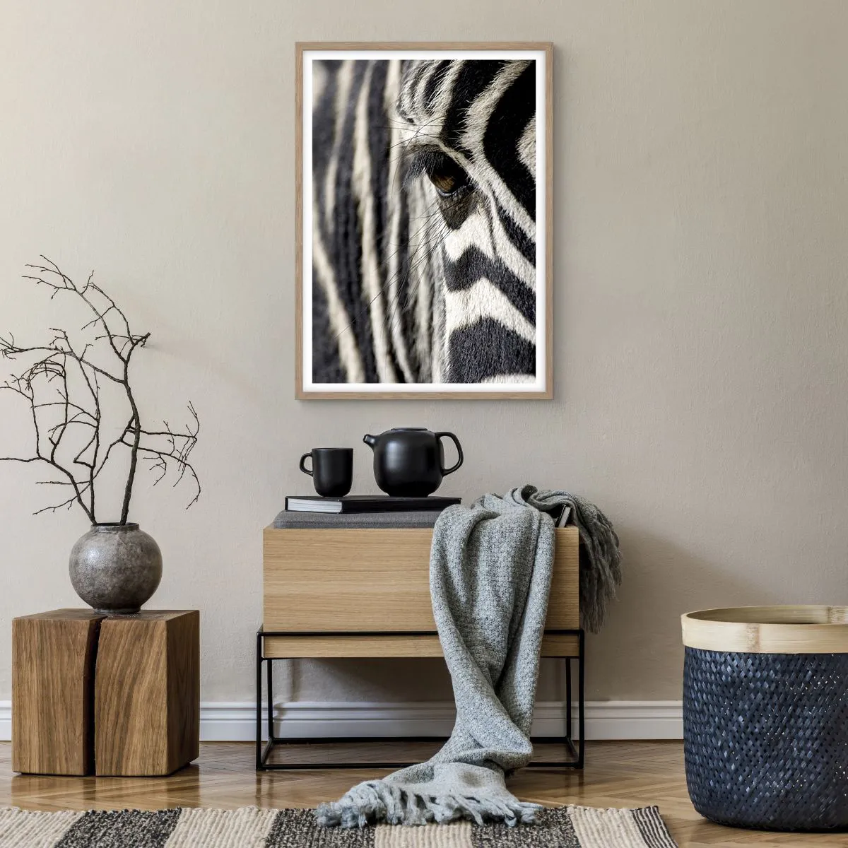 Plakat w ramie jasny dąb - Portret w paski - 50x70 cm