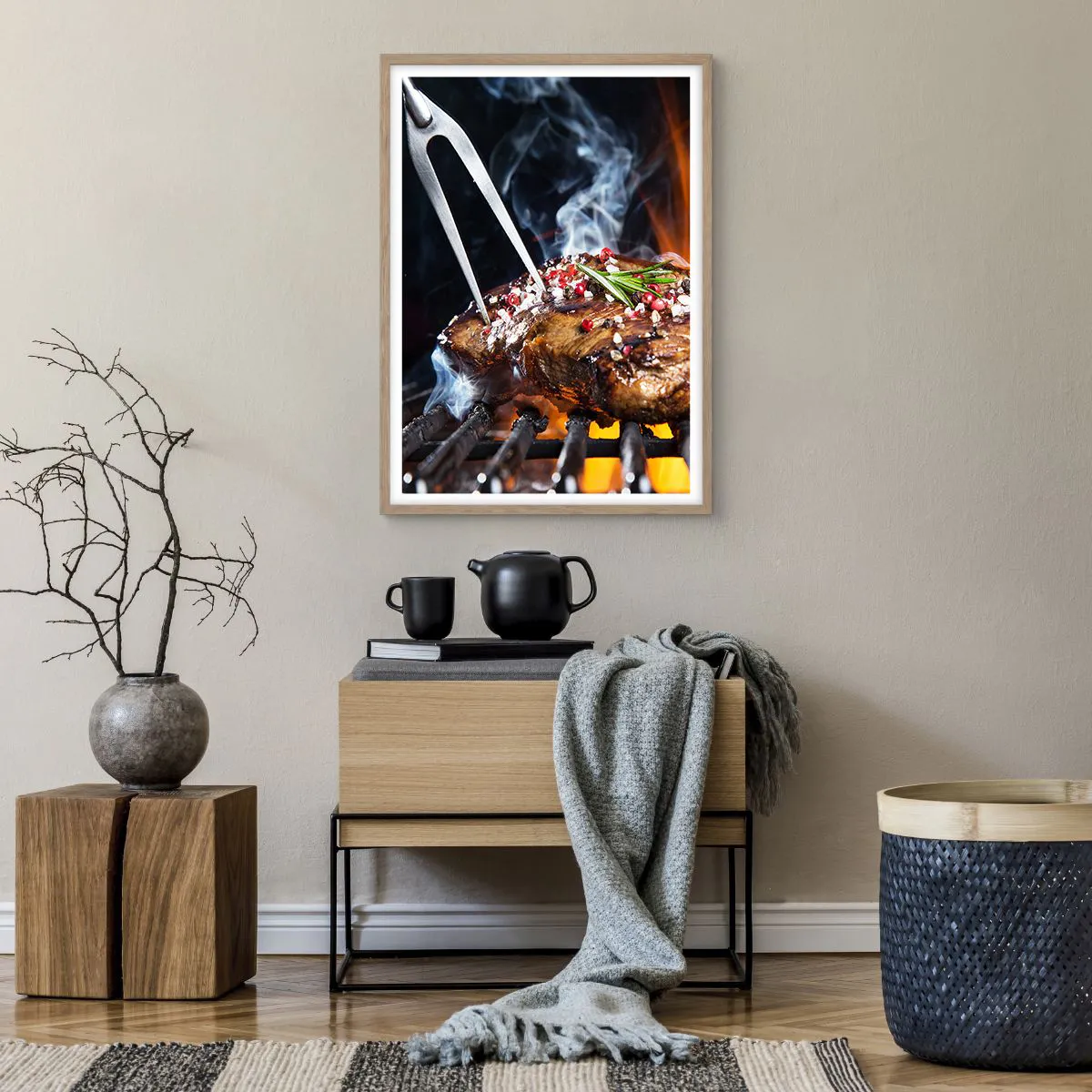 Poster în ramă de stejar deschis - Suculente și parfumate - 50x70 cm