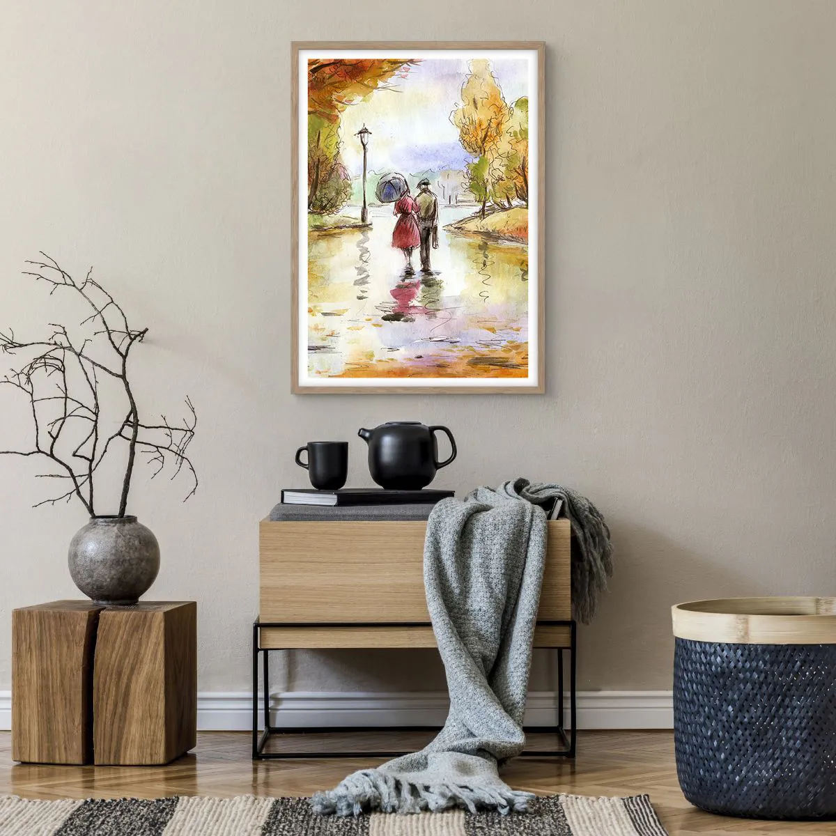 Affisch i ram av ljusek - Romantisk höst i parken - 50x70 cm