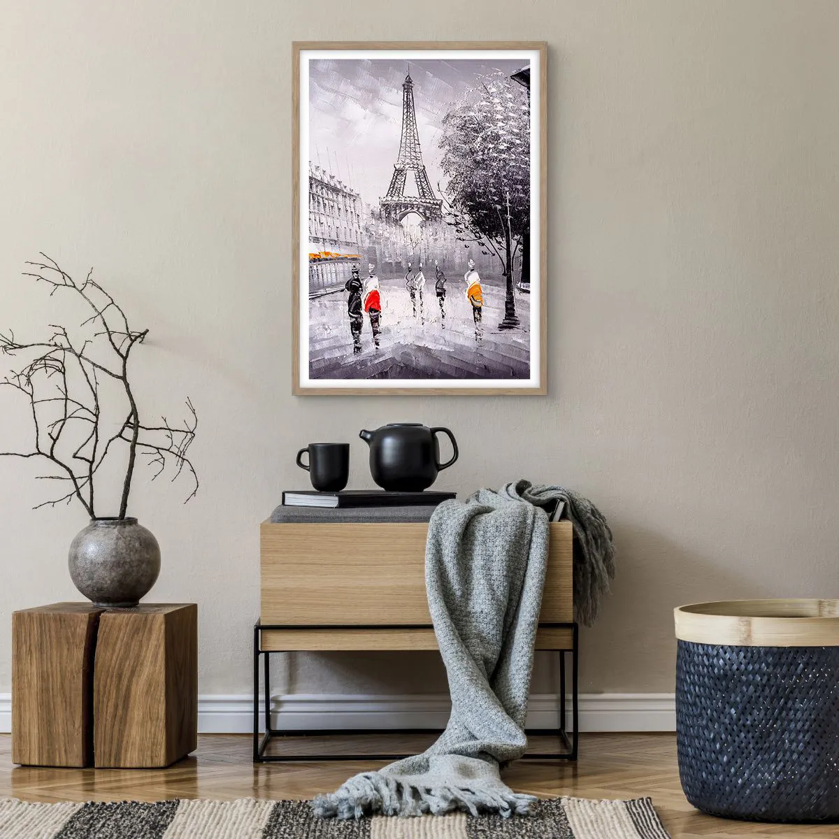 Pôster com moldura de carvalho claro - Passeio em Paris - 50x70 cm