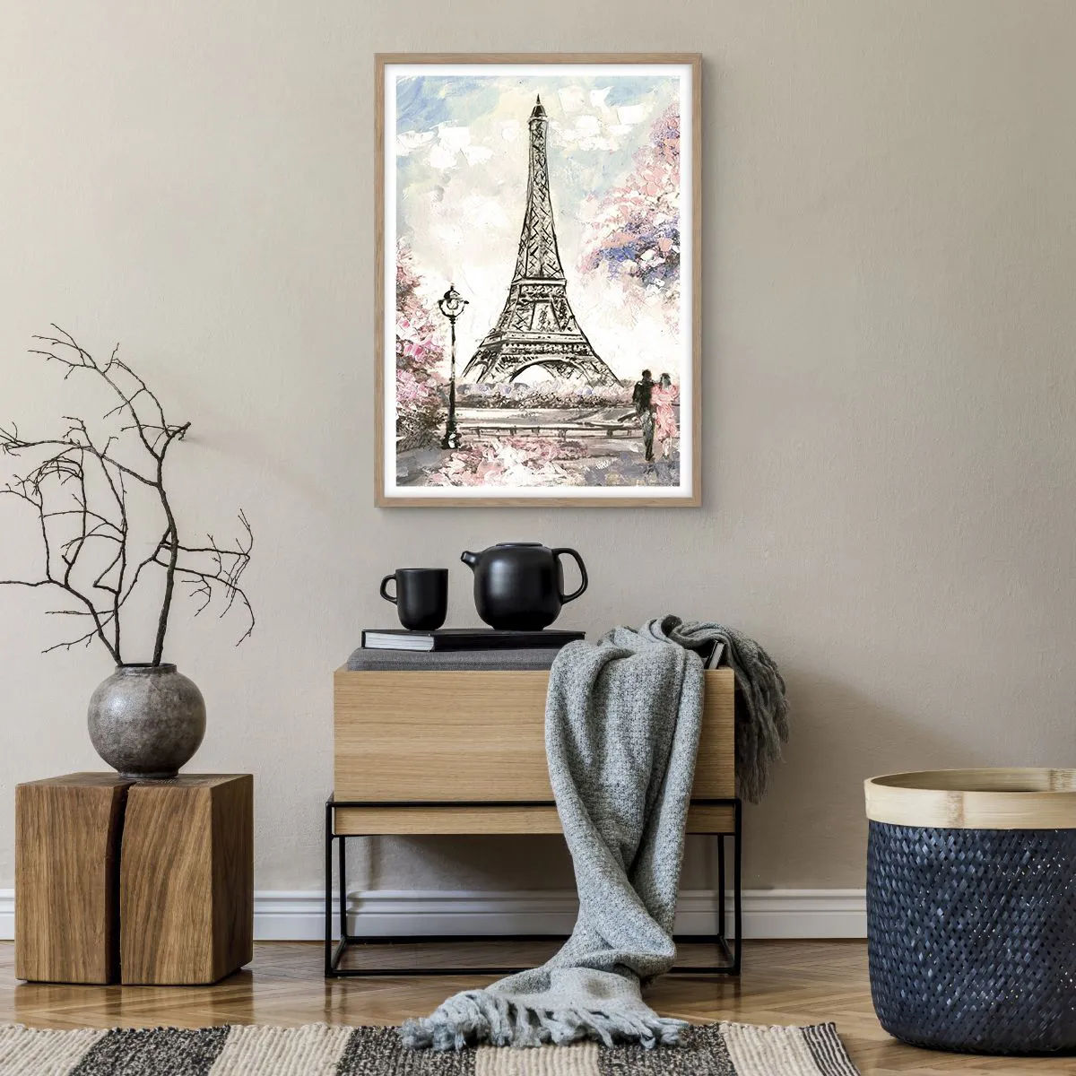 Poszter világos tölgy keretben - Áprilisi séta Párizsban - 50x70 cm