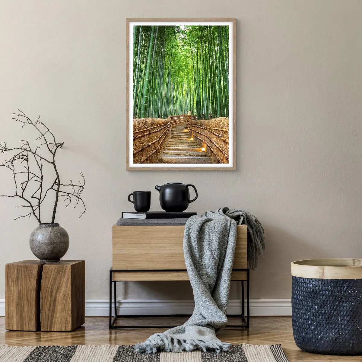 Plakat i ramme af lyst egetræ - Essensen af den asiatiske natur - 50x70 cm