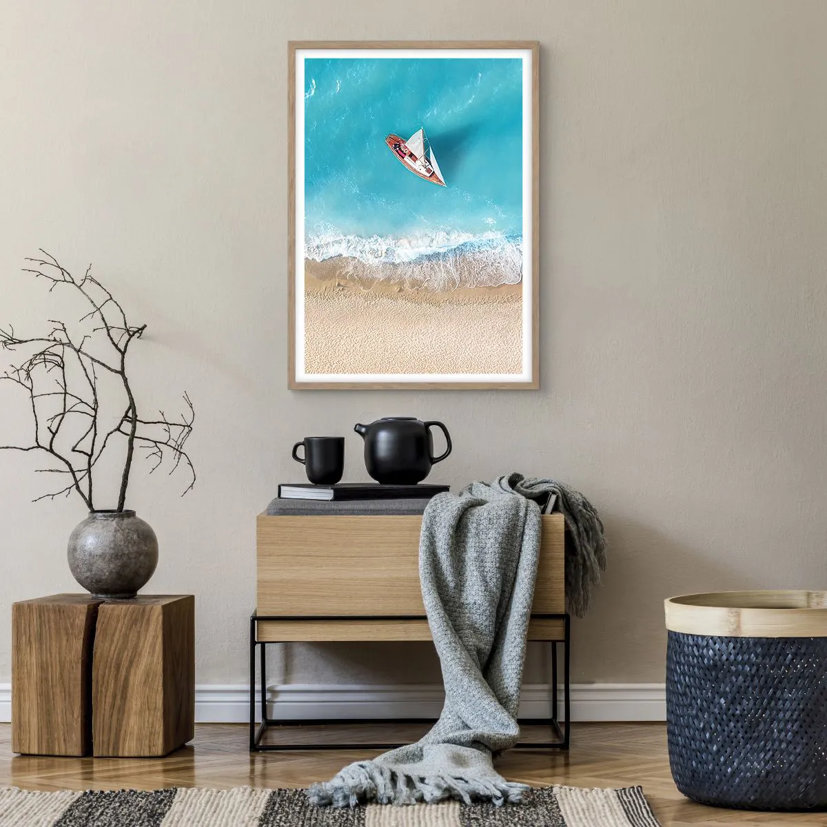 Poster în ramă de stejar deschis - La frontieră dintre albastru și auriu - 50x70 cm