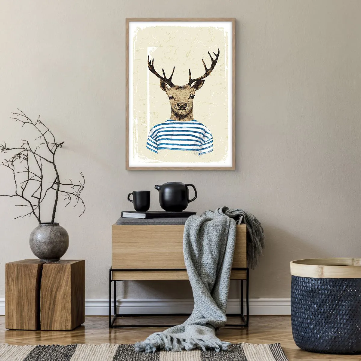 Plakat i ramme af lyst egetræ - Fordi jeg kan lide stribede skjorter! - 50x70 cm