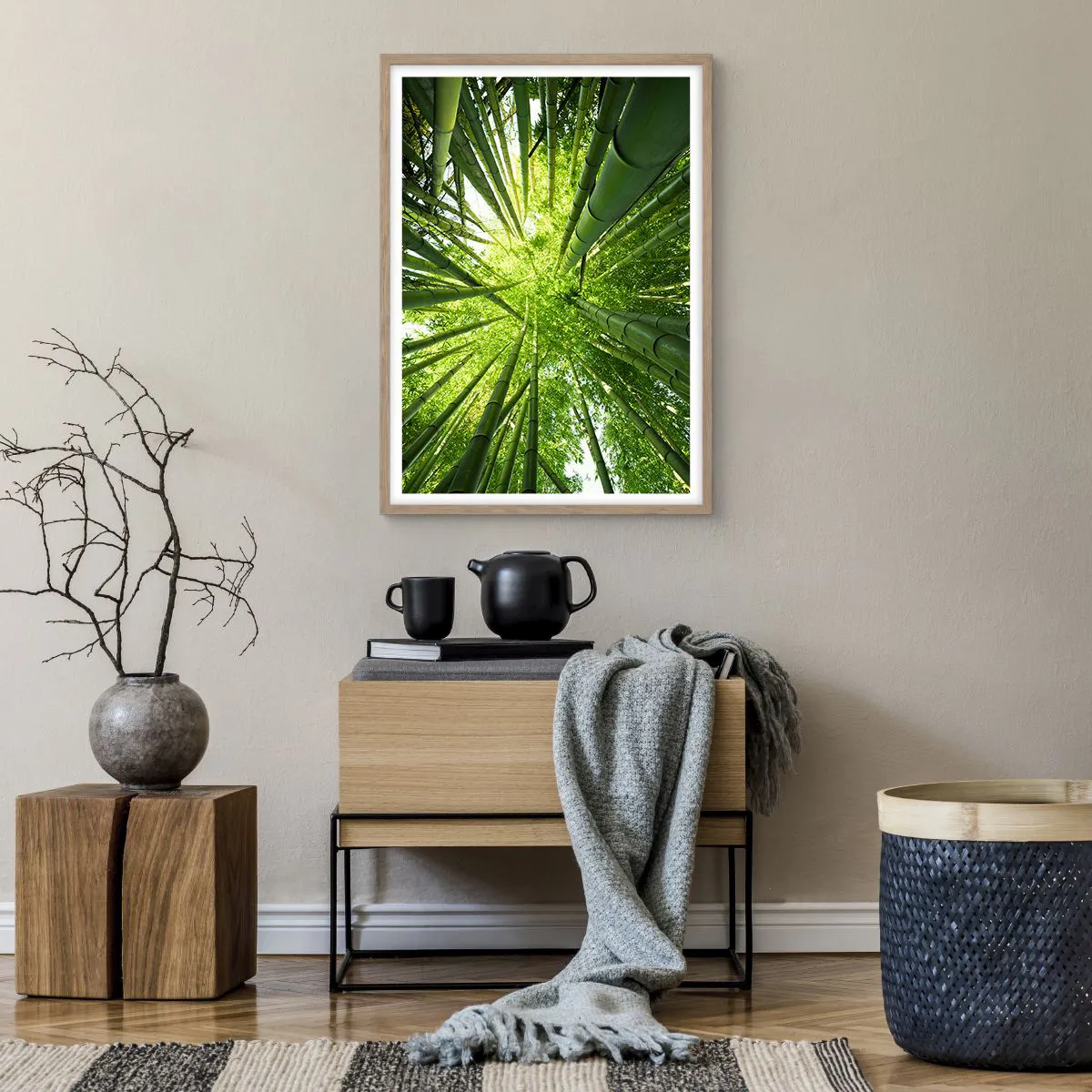 Póster en marco roble claro - En un bosquecillo de bambú - 50x70 cm