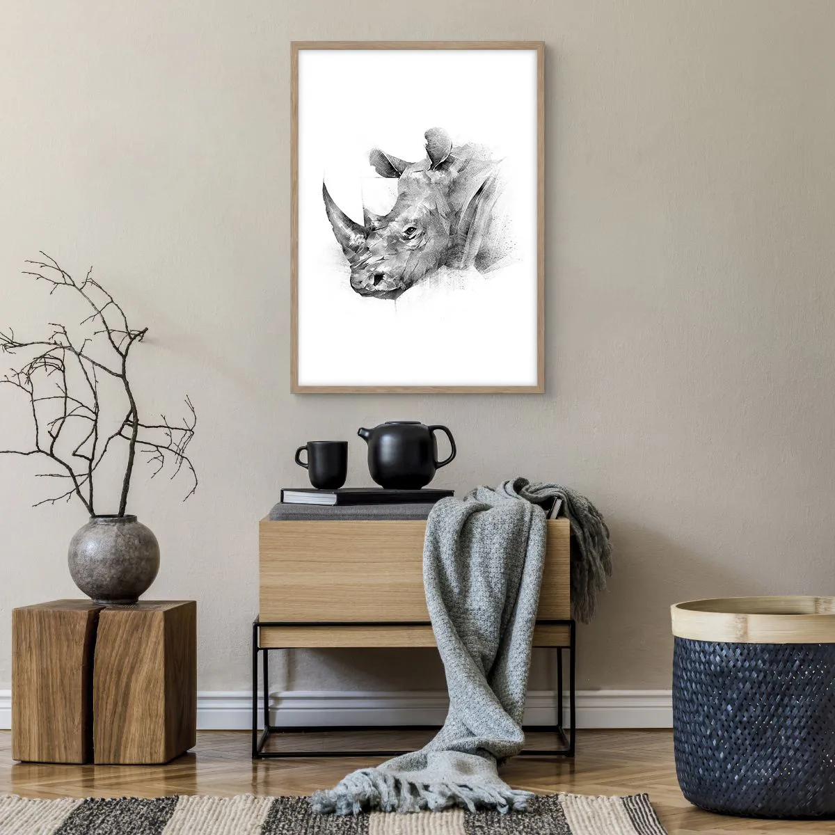 Plakát v rámu světlý dub - Africký portrét - 50x70 cm