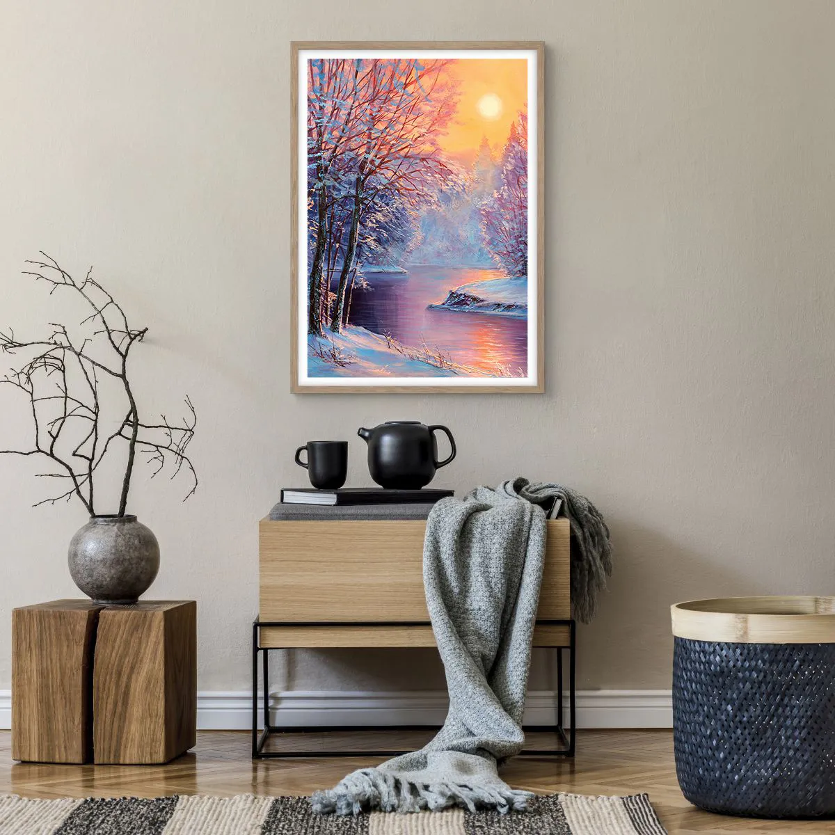 Plakat i ramme af lyst egetræ - Vinterens farver - 50x70 cm