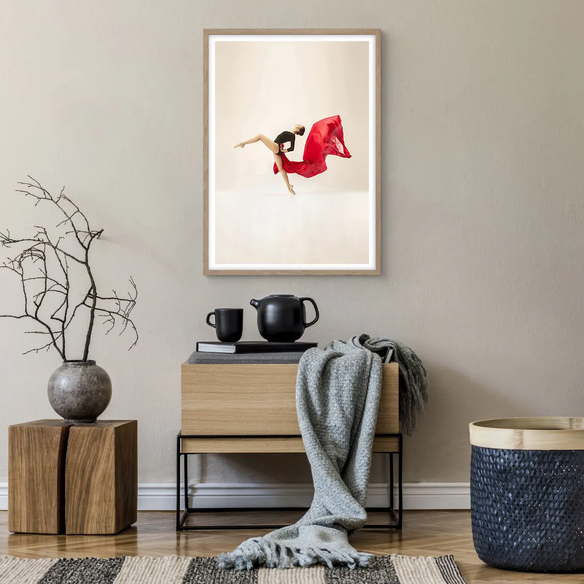 Poster in einem Rahmen aus heller Eiche - Rot und Schwarz - 50x70 cm