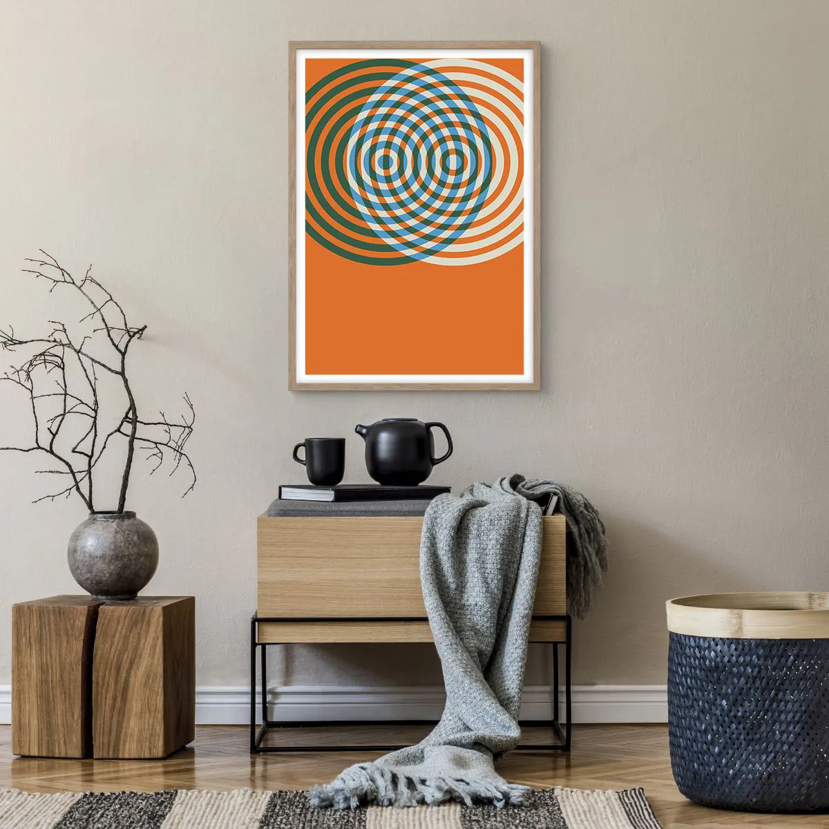 Poster în ramă de stejar deschis - Variație circulară abstractă - 50x70 cm