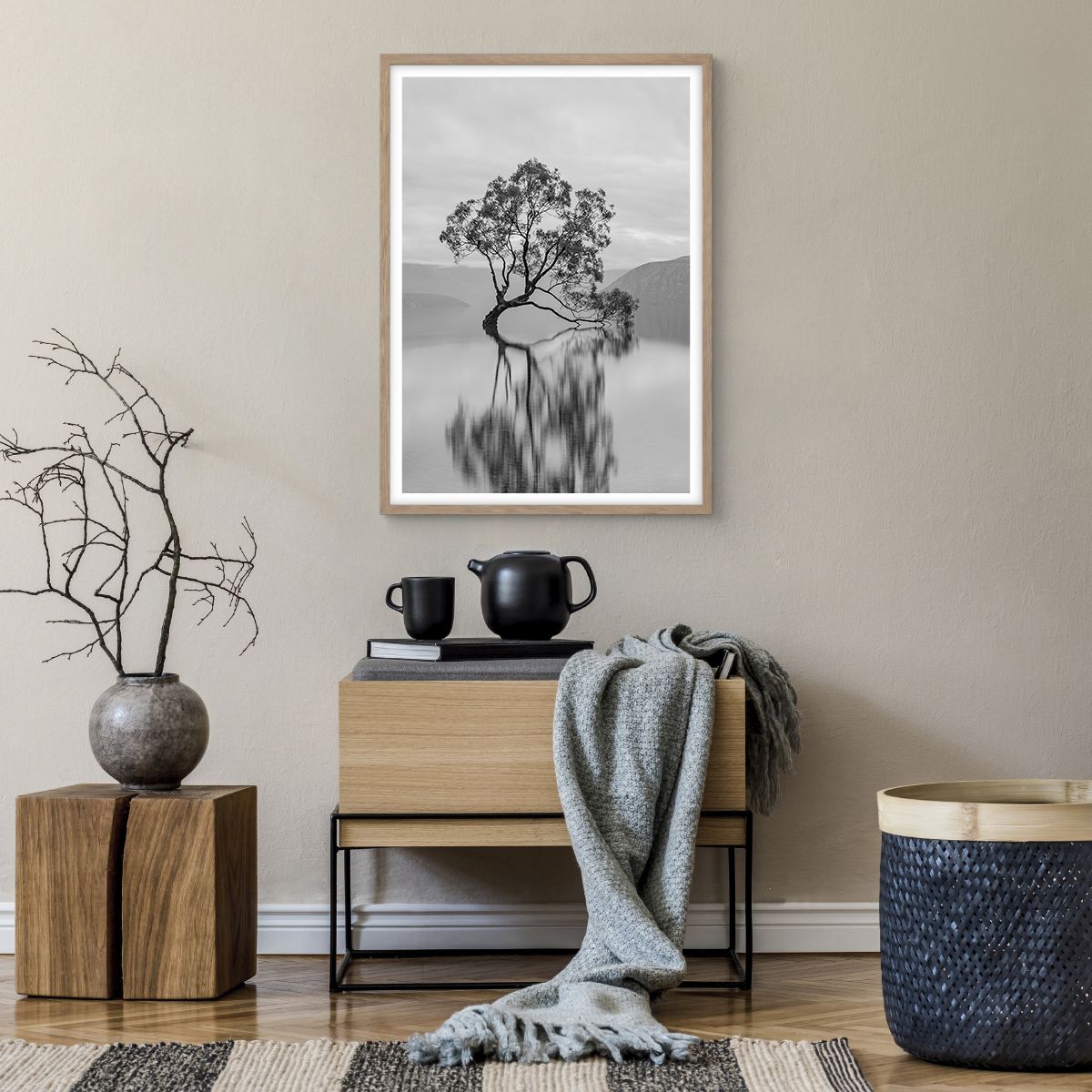 Poster in cornice rovere chiaro Paesaggio, Poster in cornice rovere chiaro Lago, Poster in cornice rovere chiaro Albero, Poster in cornice rovere chiaro Lago Wanaka, Poster in cornice rovere chiaro Nuova Zelanda