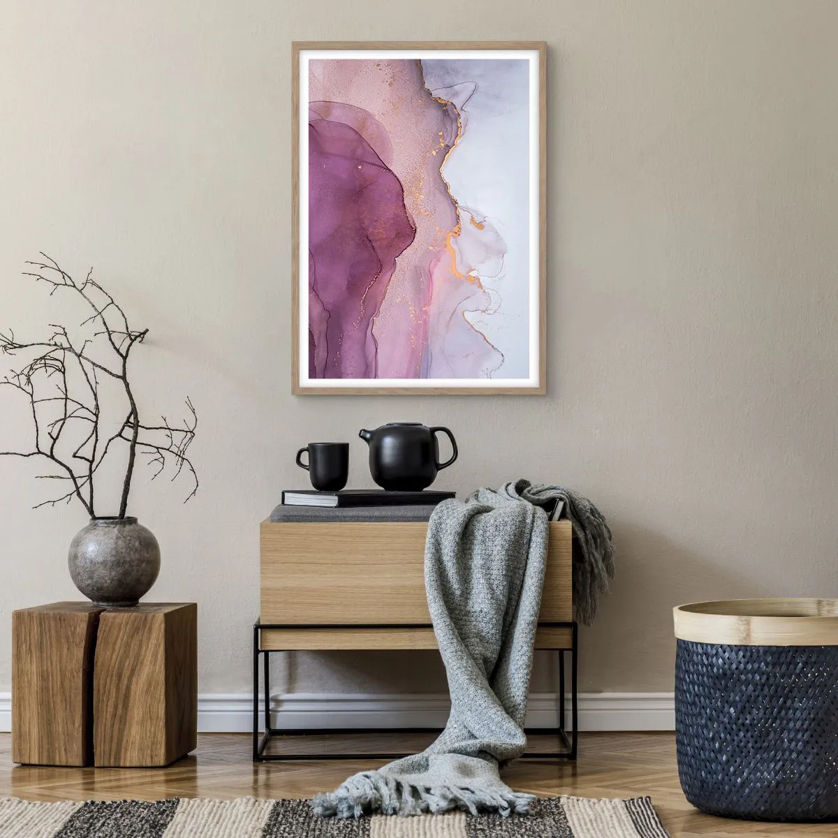 Plakat w ramie jasny dąb - Fale lila i fioletu - 50x70 cm