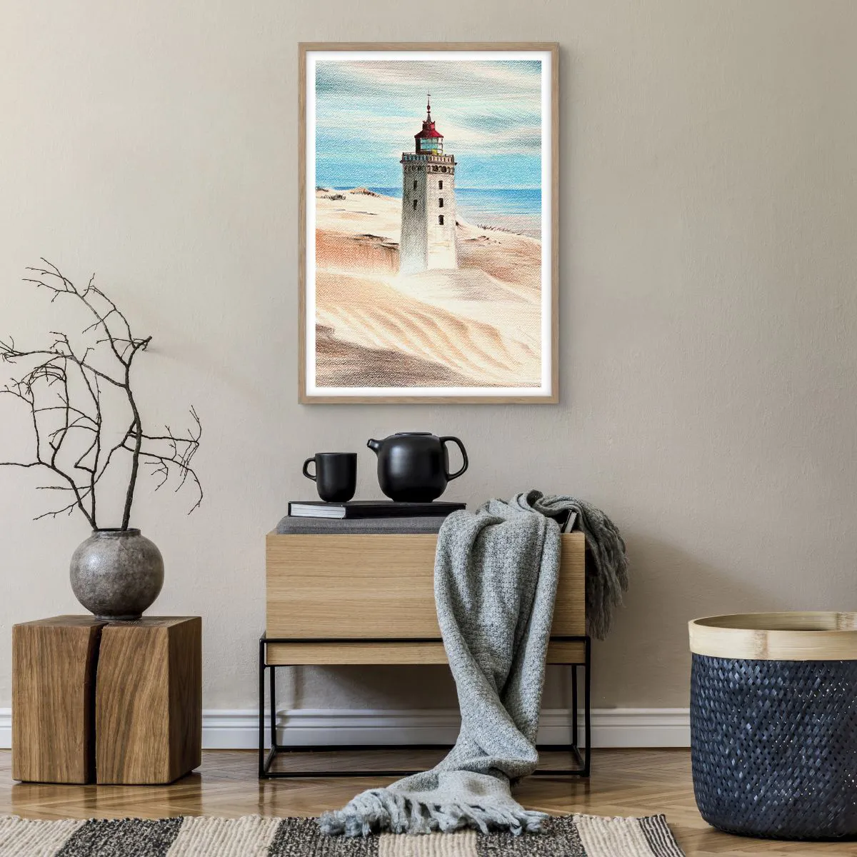 Plakat i ramme af lyst egetræ - Altid med blikket rettet mod havet - 50x70 cm