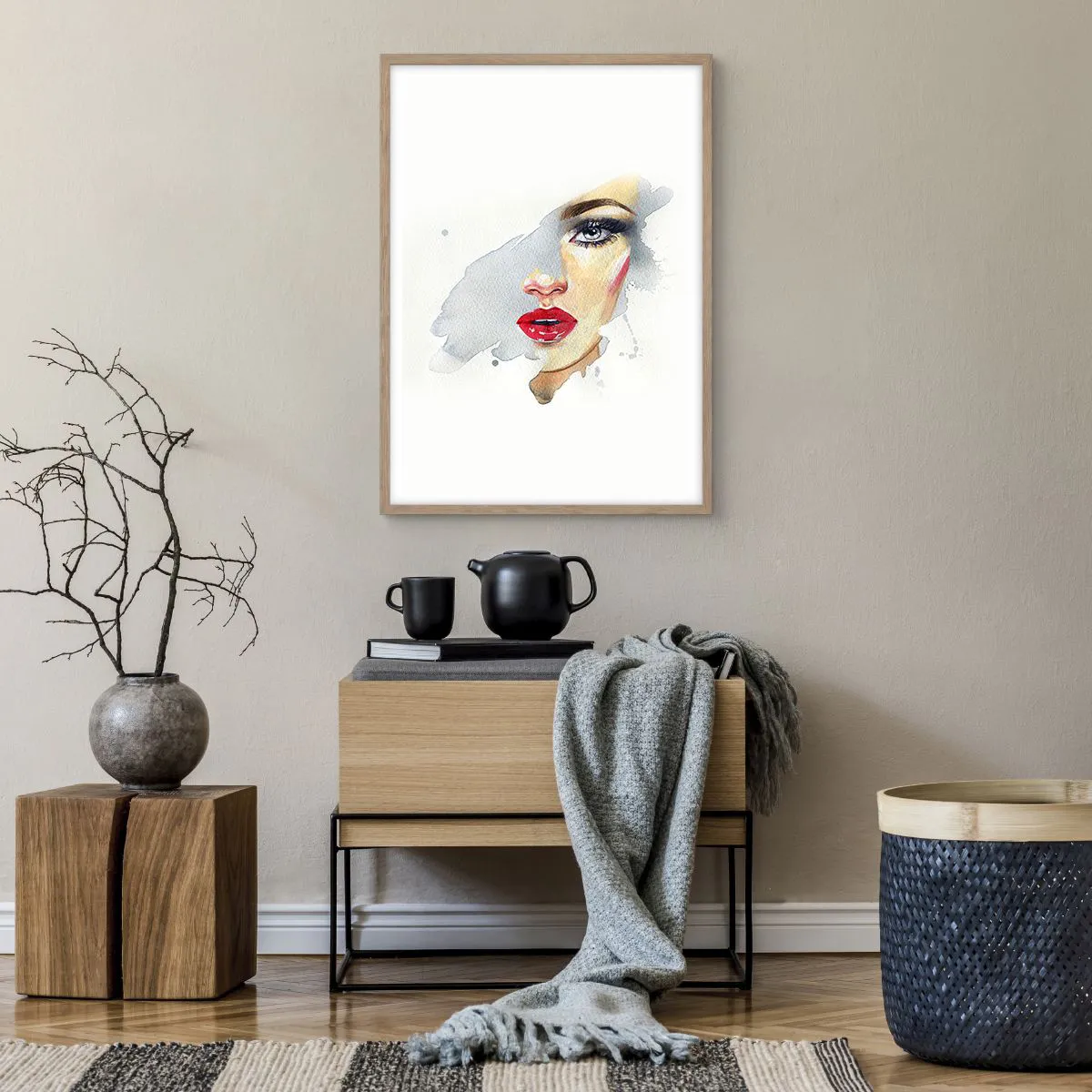 Plakat i ramme af lyst egetræ - Refleksion i en vanddråbe - 50x70 cm