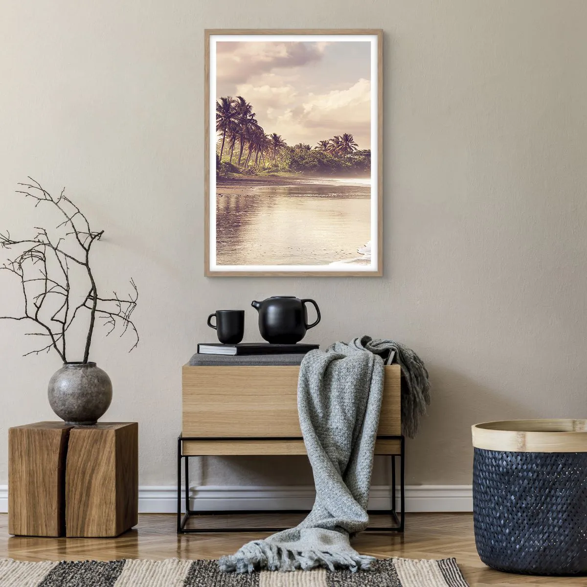 Affiche dans un chêne clair - Poster - La caresse des vagues - 50x70 cm