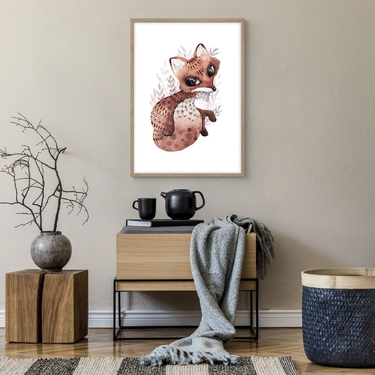 Plakat w ramie jasnego dębu Dla Dzieci, Plakat w ramie jasnego dębu Lis, Plakat w ramie jasnego dębu Bajka, Plakat w ramie jasnego dębu Akwarele, Plakat w ramie jasnego dębu Grafika