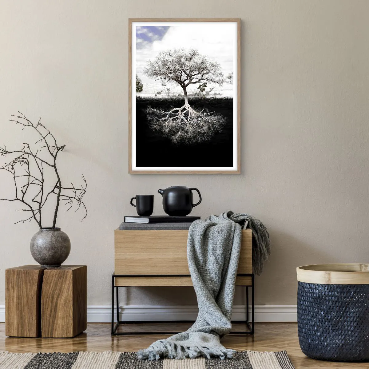 Plagát v ráme zo svetlého duba - Objavenie podstaty sveta - 50x70 cm