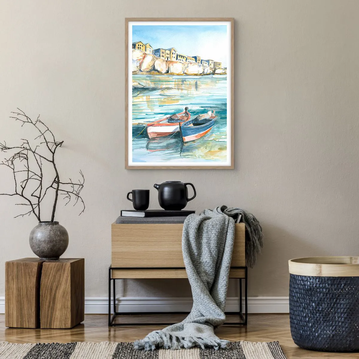 Affiche dans un chêne clair - Poster - Paysage dans l'azur - 50x70 cm