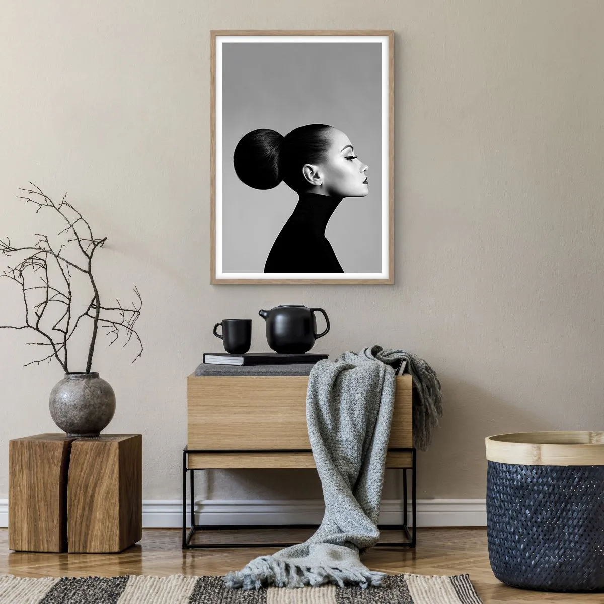 Plakat i ramme af lyst egetræ - Moderne Nefretete - 50x70 cm