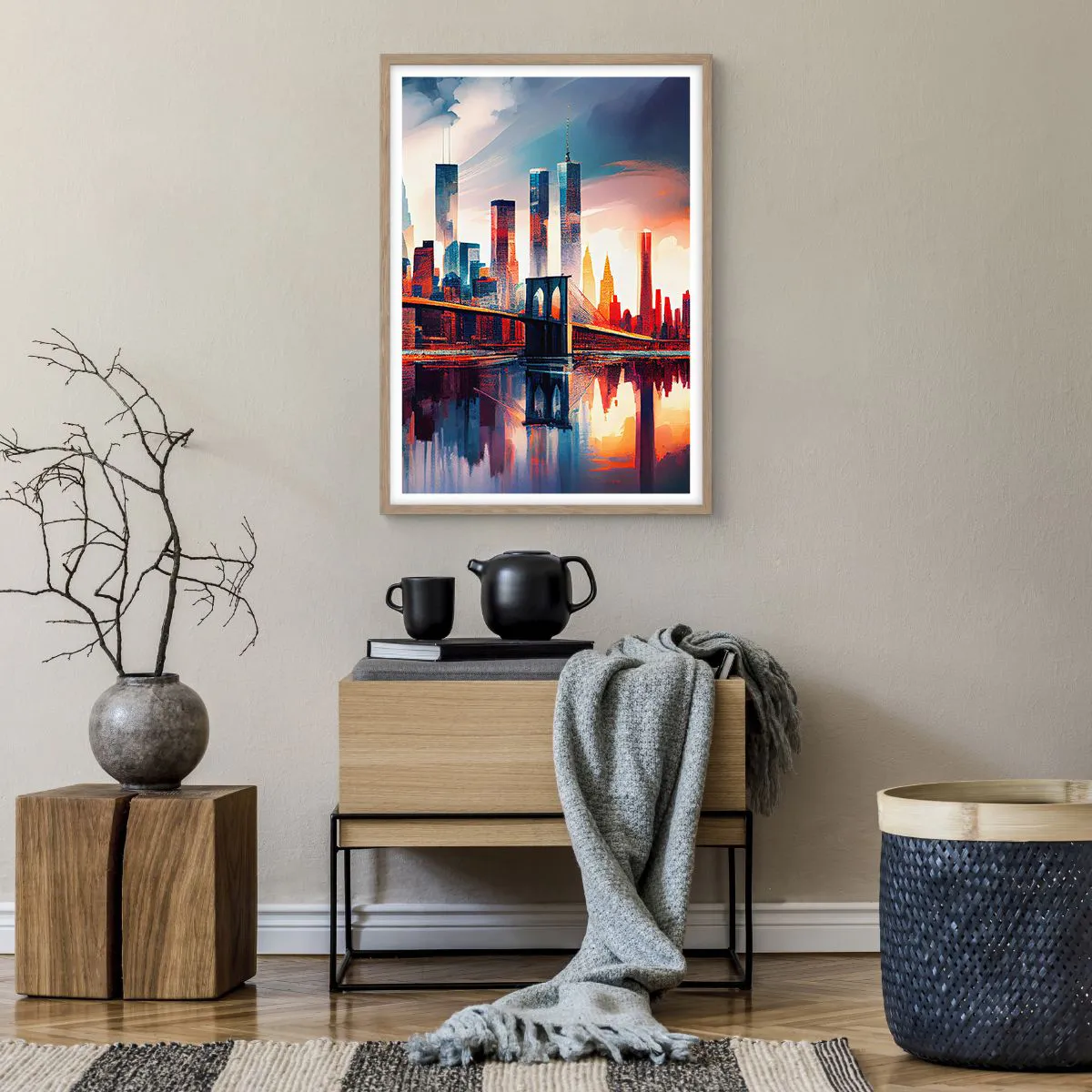 Plagát v ráme zo svetlého duba - Famózny New York - 50x70 cm