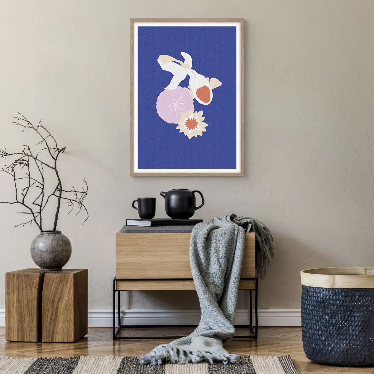 Plakát v rámu světlý dub - Kompozice květů a poupat - 50x70 cm