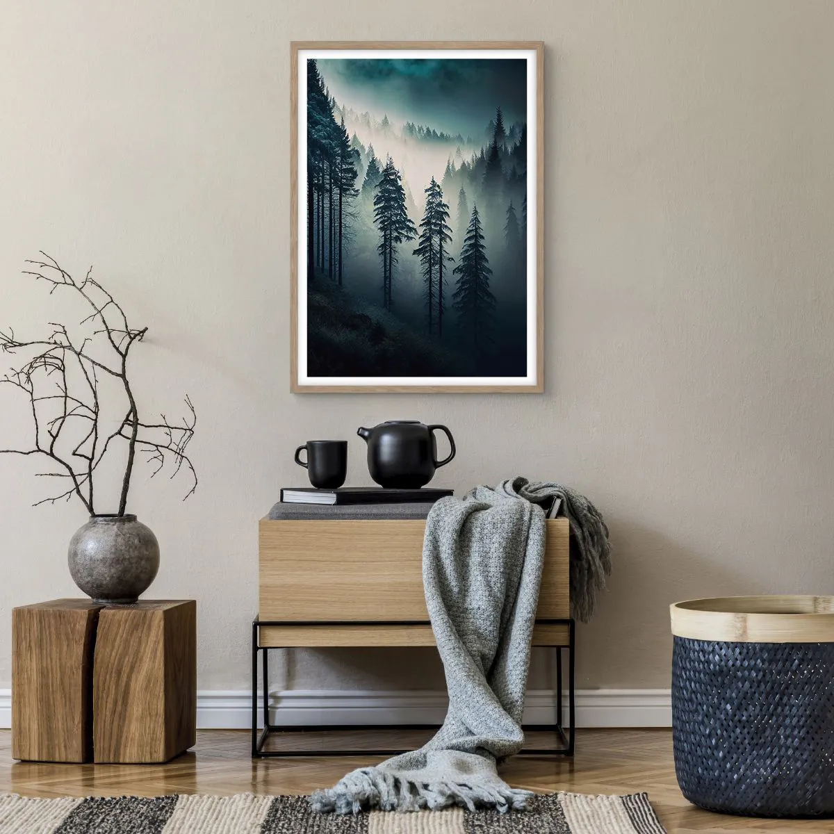 Plakát v rámu světlý dub - Horské ráno - 50x70 cm