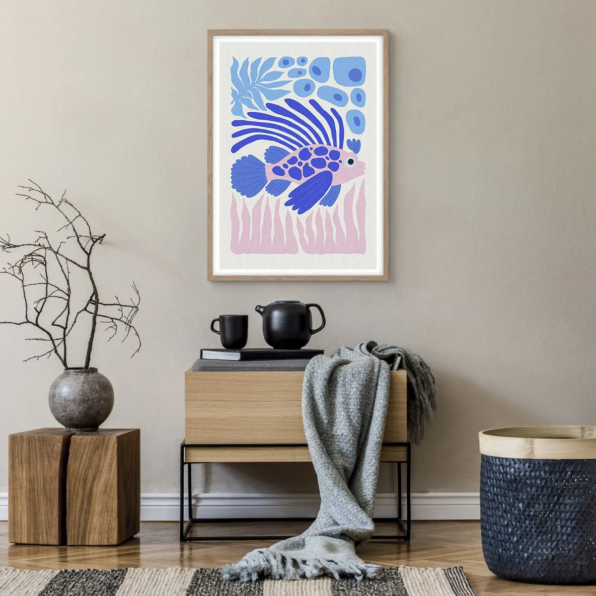 Plakat i ramme af lyst egetræ - I dit rette element - 50x70 cm