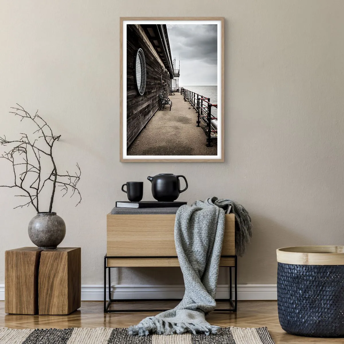 Plakat i ramme af lyst egetræ - Tiden er gået i stå - 50x70 cm