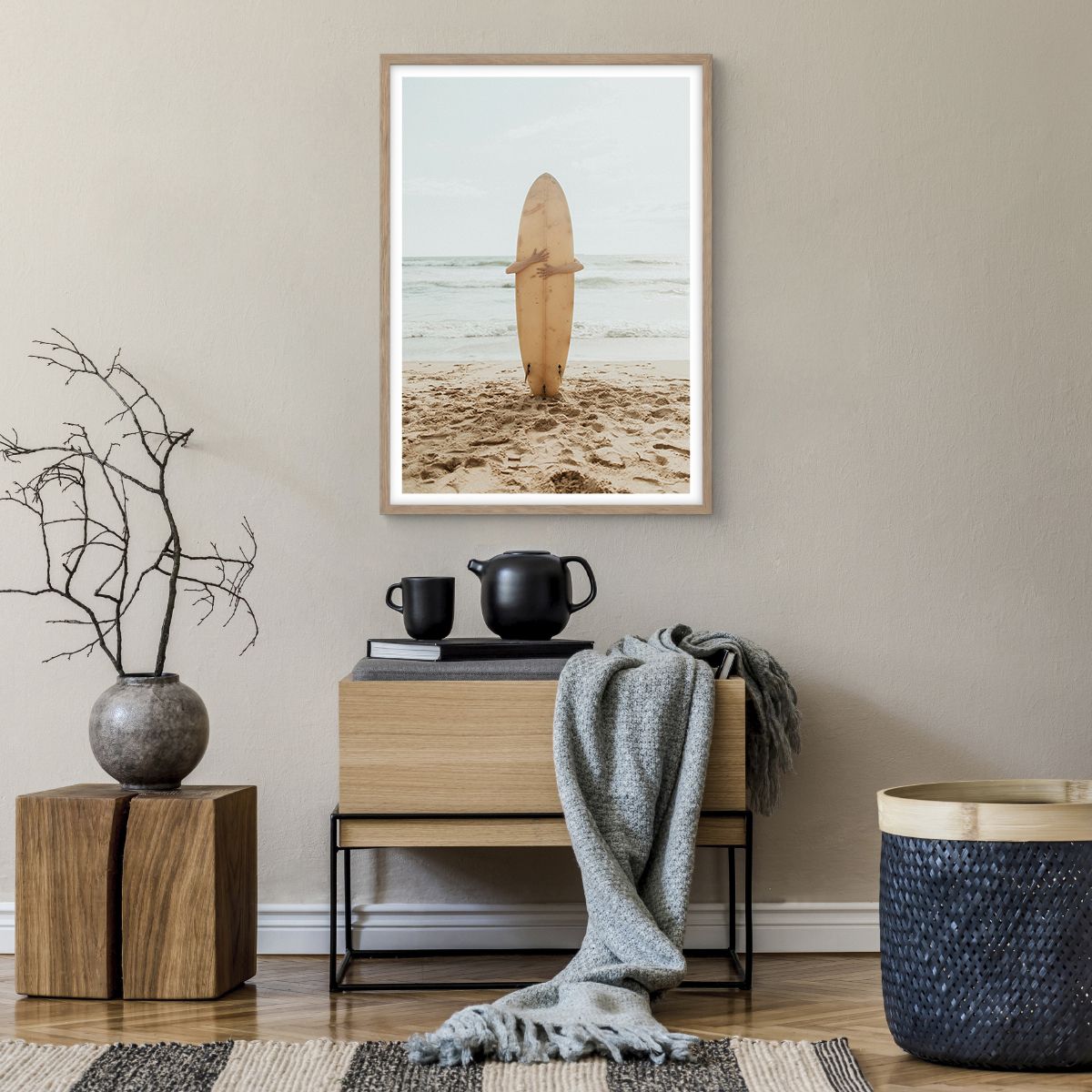 Plagát v ráme zo svetlého duba Surfovanie, Plagát v ráme zo svetlého duba Pláž, Plagát v ráme zo svetlého duba Šport