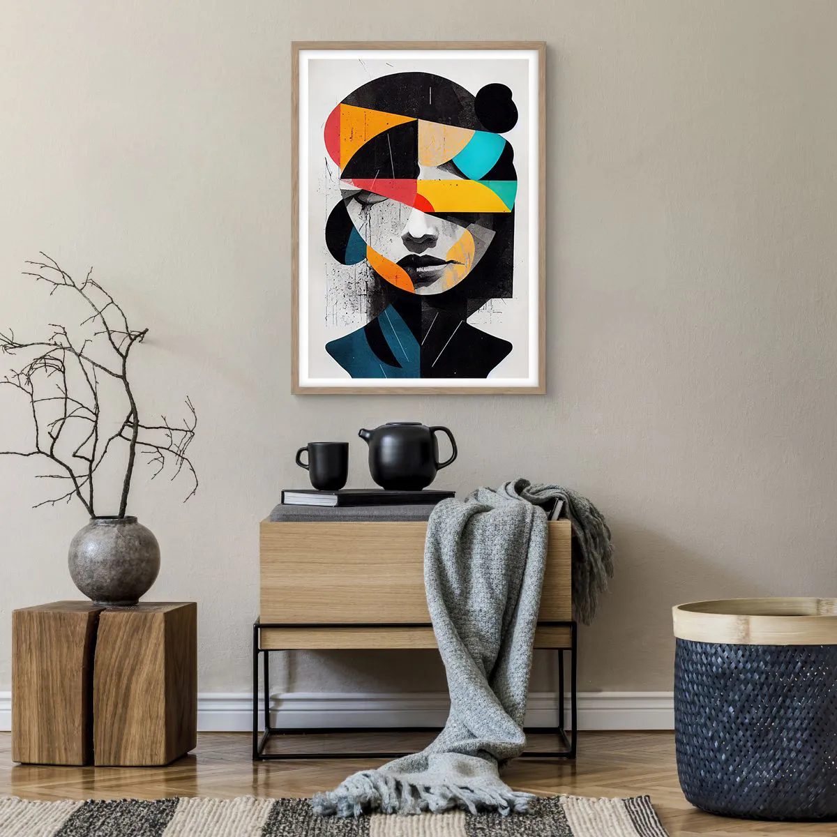 Poster in light oak frame - Multicolour Portrait of the Interior - 50x70 cm