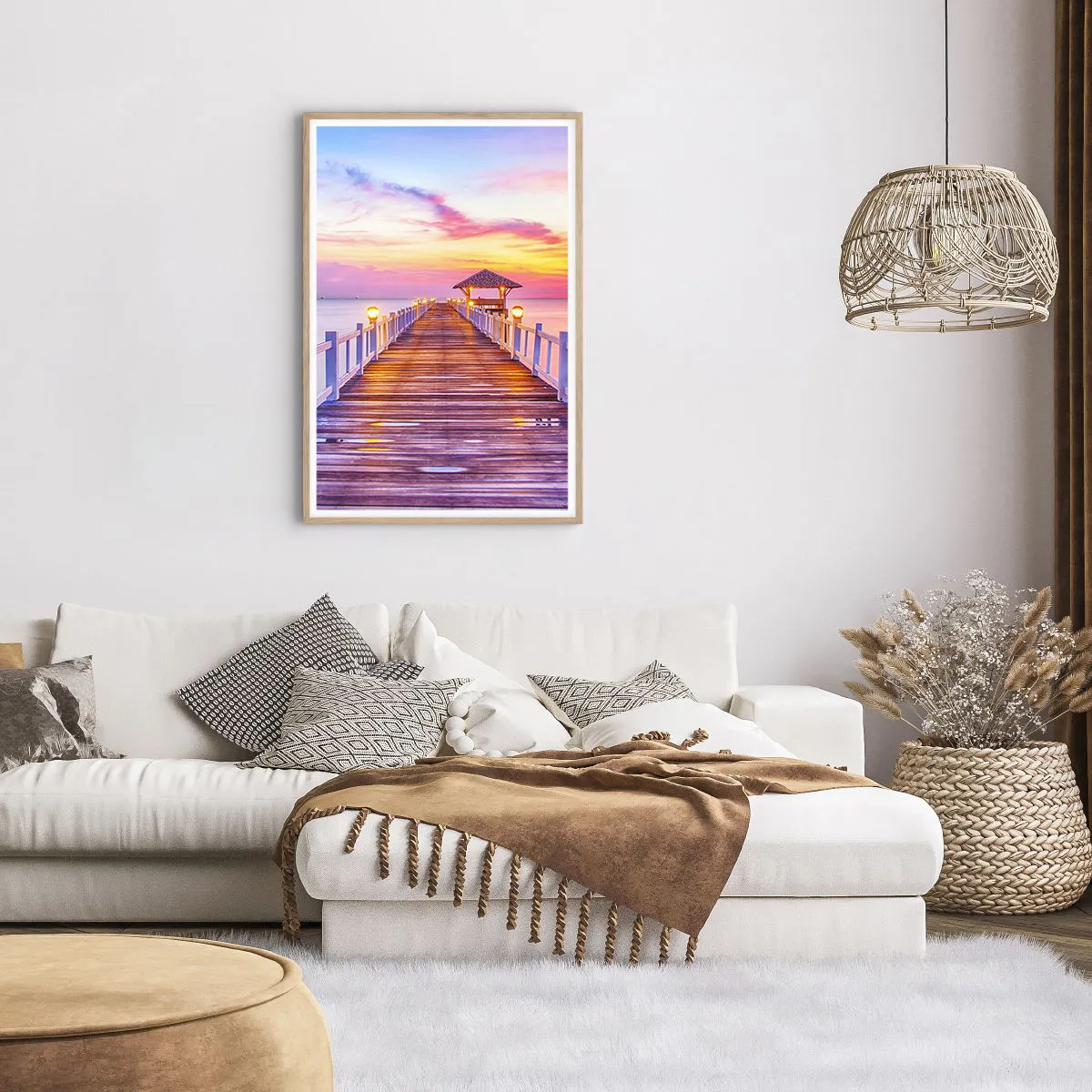 Plakát v rámu světlý dub - Liliově-zlaté ticho večera - 61x91 cm