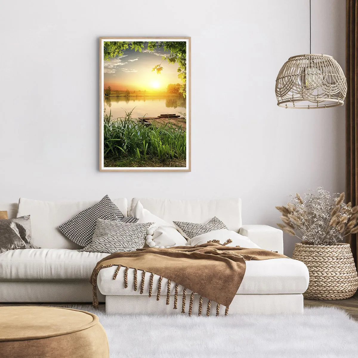 Affiche dans un chêne clair - Poster - Paysage dans un cadre verdoyant - 61x91 cm