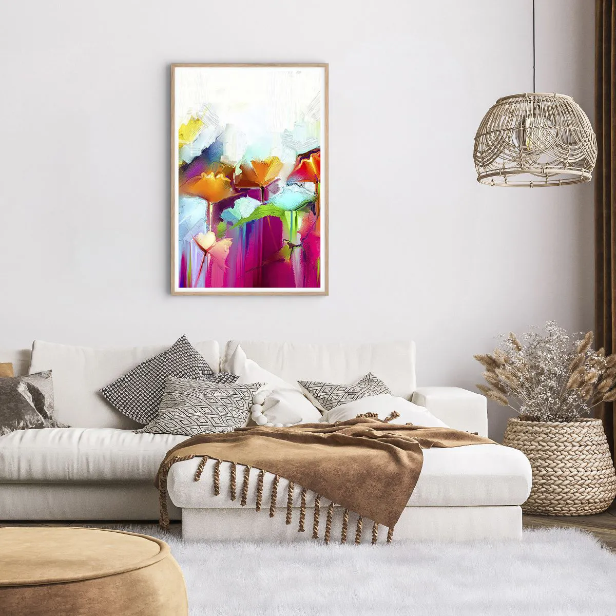 Plakat i ramme af lyst egetræ - Regnbuen i blomstring - 61x91 cm