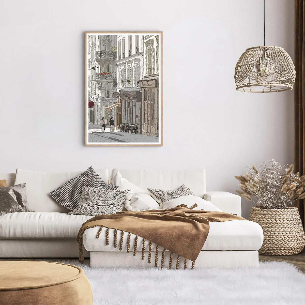 Plakat i ramme af lyst egetræ - Byens glæder - 61x91 cm