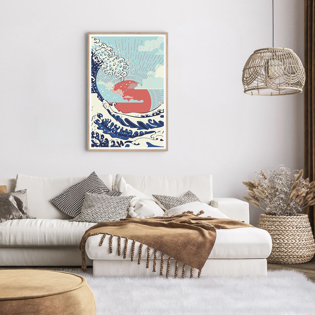 Poster da Parete Onda mare oceano Cornice Rovere Chiaro 91x61cm