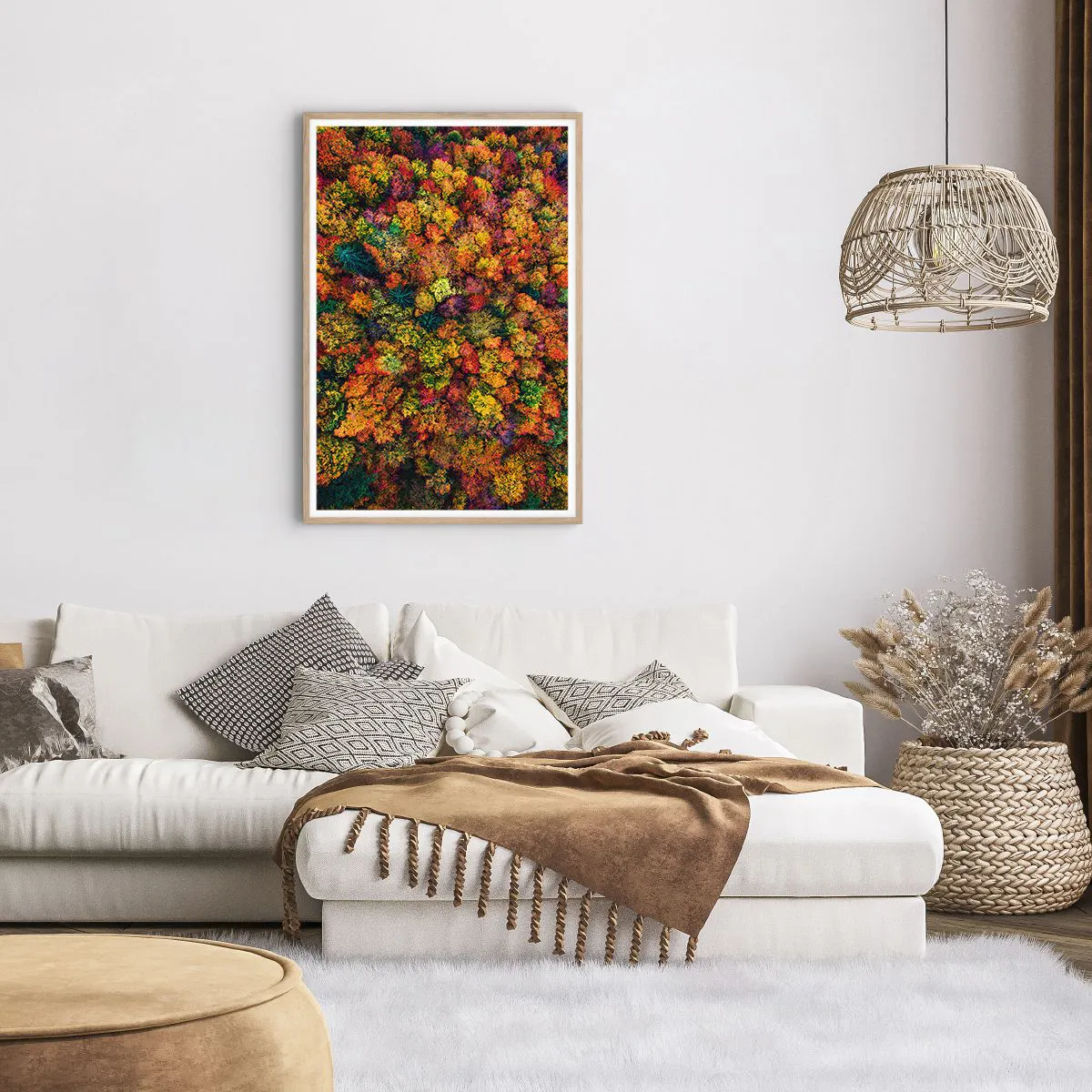 Plagát v ráme zo svetlého duba - Kytica jesenných stromov - 61x91 cm