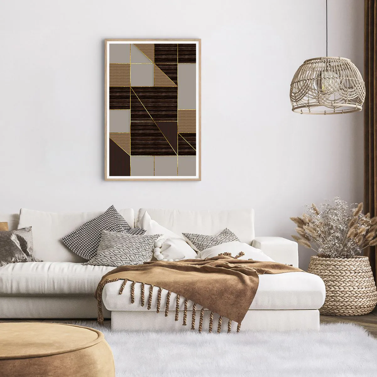 Poszter világos tölgy keretben - Barna és arany mozaik - 61x91 cm