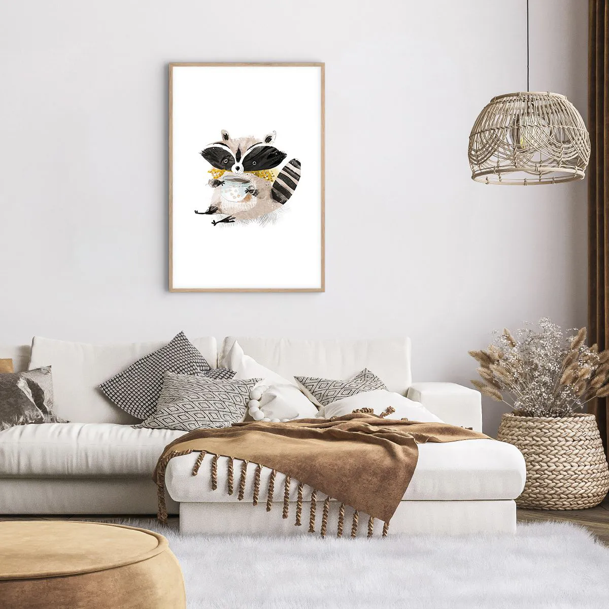 Plakat i ramme af lyst egetræ - Min ven vaskebjørnen - 61x91 cm