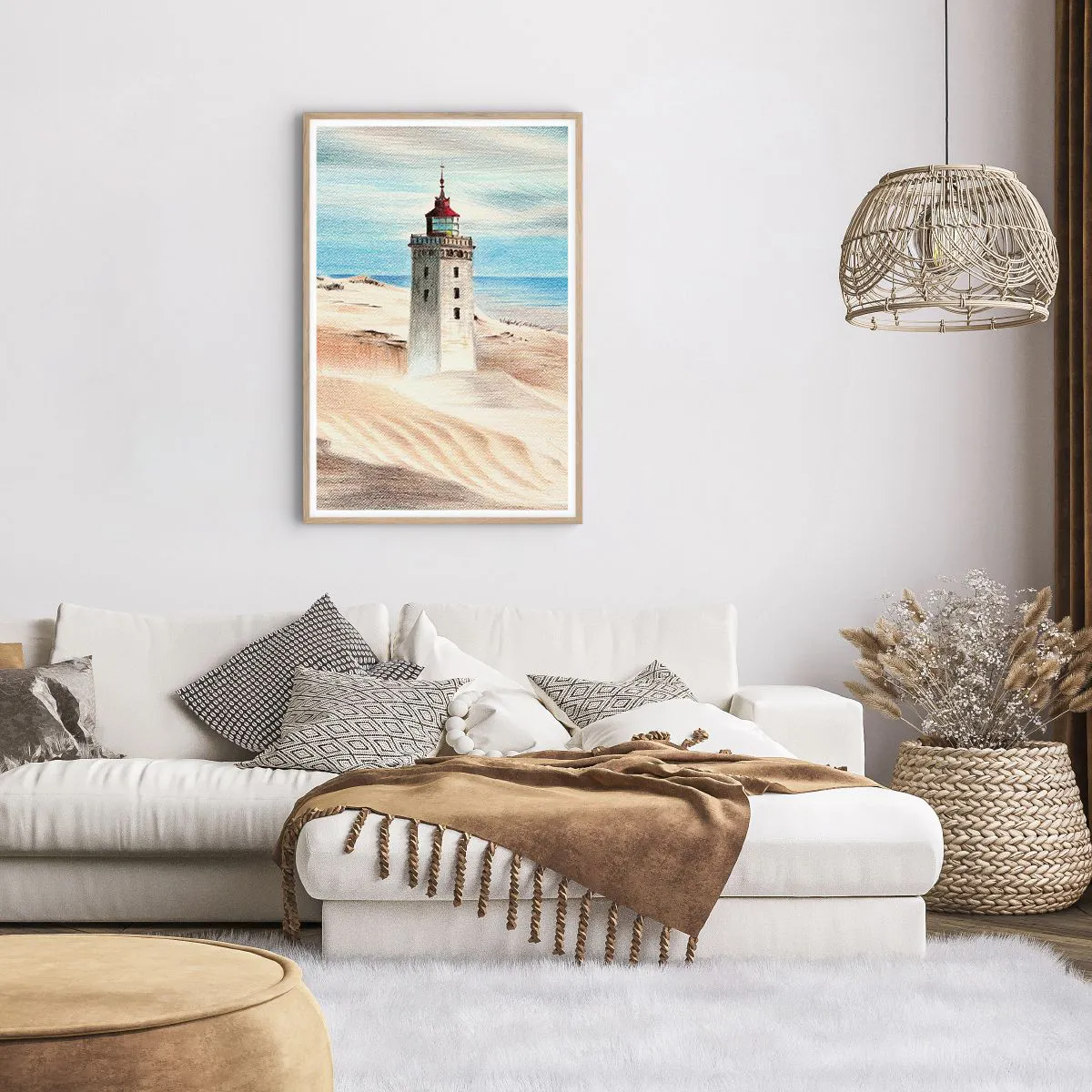 Plakat i ramme af lyst egetræ - Altid med blikket rettet mod havet - 61x91 cm