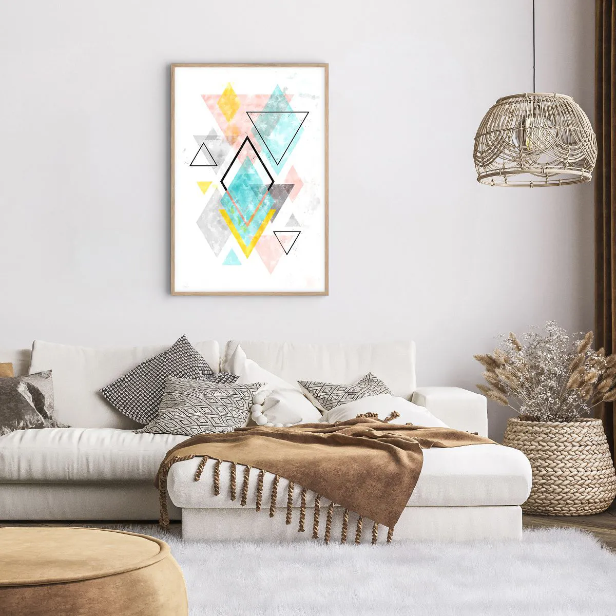 Plakat i ramme af lyst egetræ - Geometrisk leg - 61x91 cm