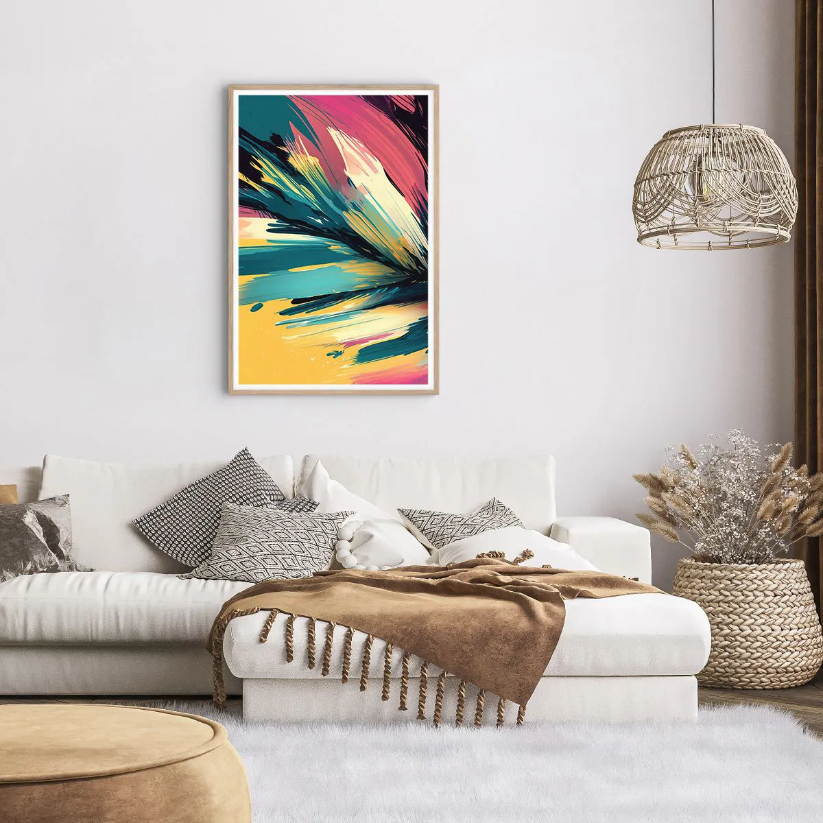Poster in light oak frame - Composition -Explosion of Joy - 61x91 cm