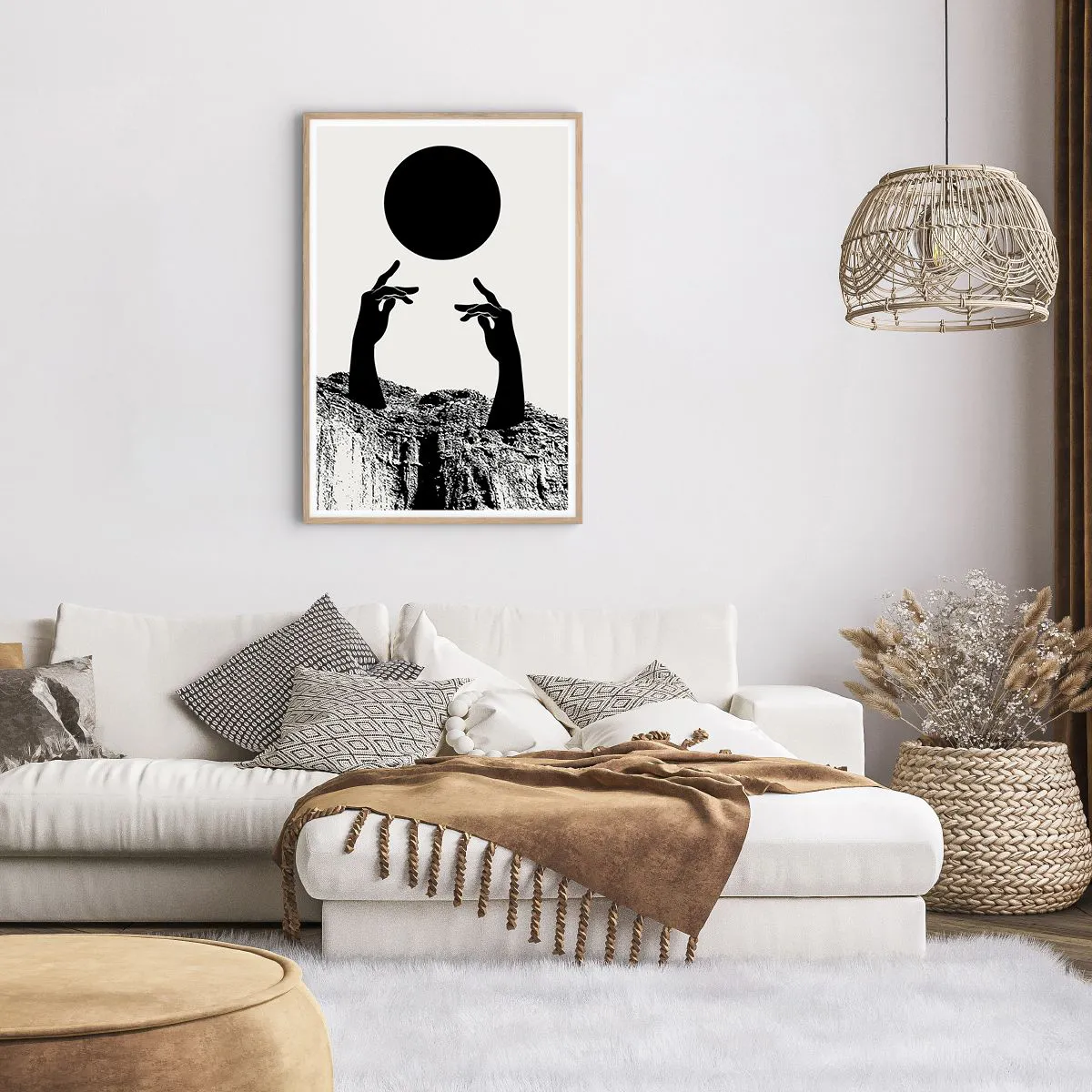 Plakat i ramme af lyst egetræ - Surrealistisk komposition: solen og resten - 61x91 cm