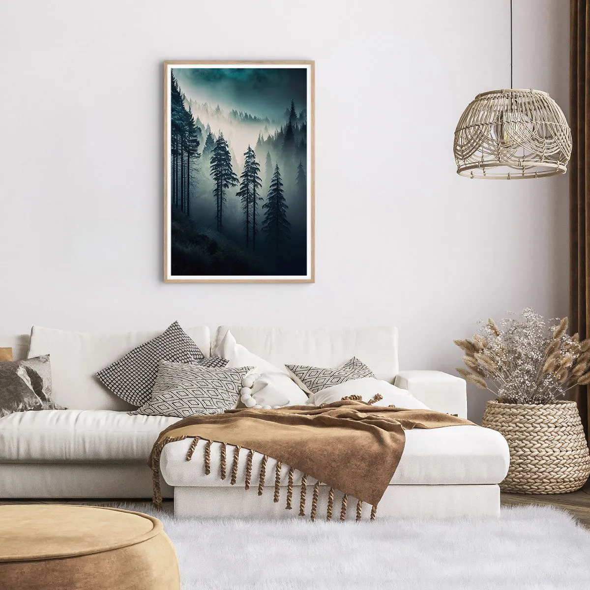 Poster in einem Rahmen aus heller Eiche - Bergmorgen - 61x91 cm