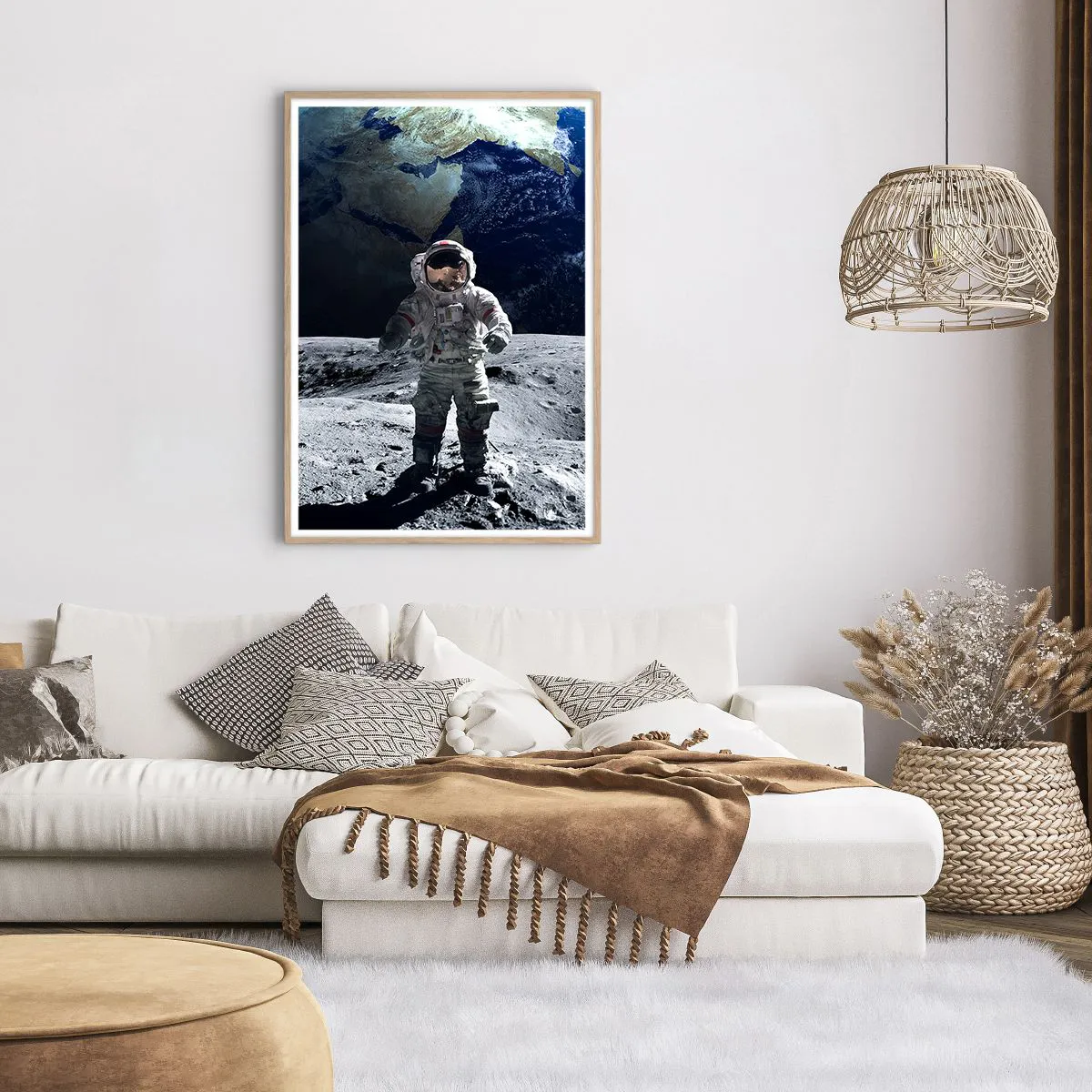 Poster in light oak frame - Greetings from the Moon - 70x100 cm