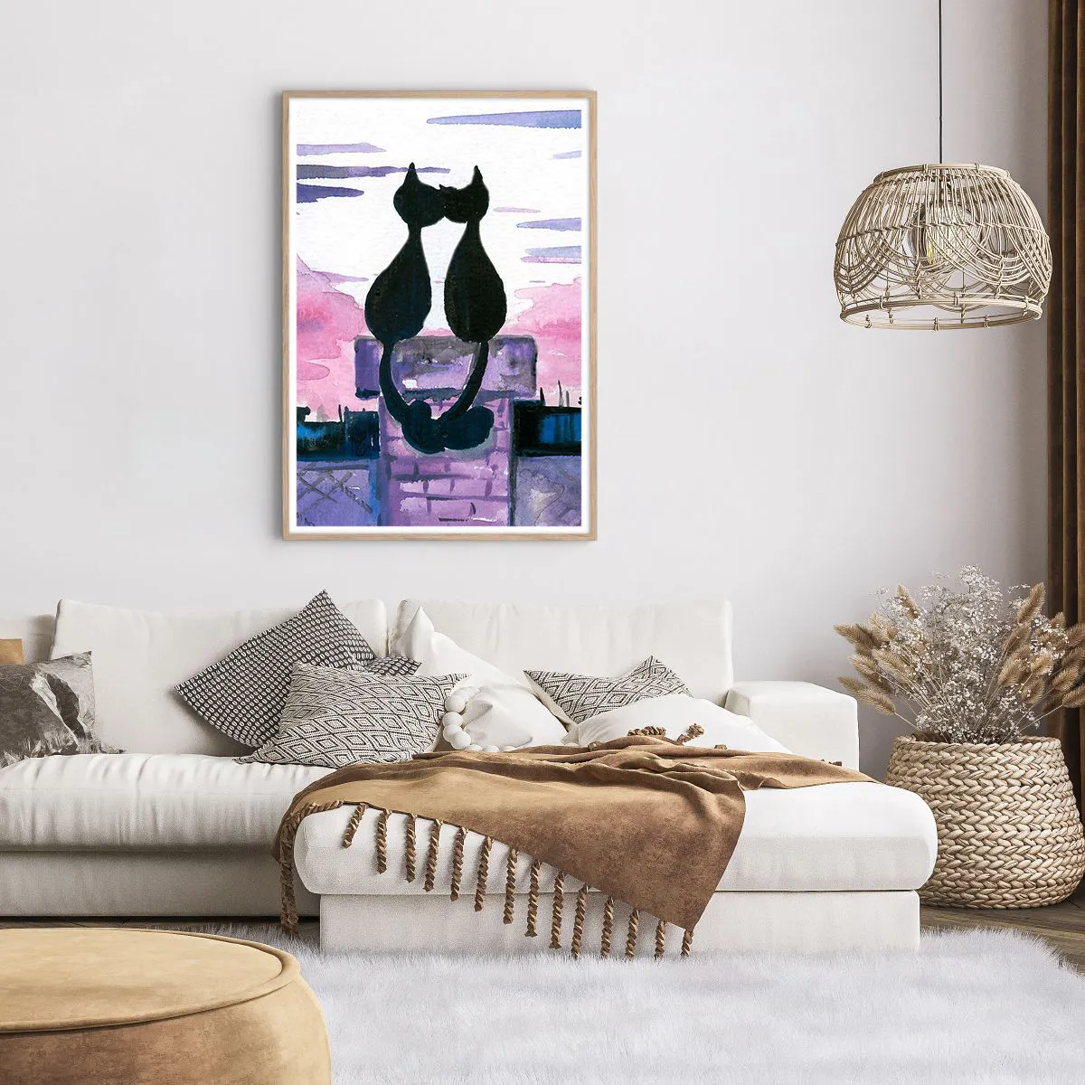 Poster in einem Rahmen aus heller Eiche - Rendez-vous unter dem Mond - 70x100 cm